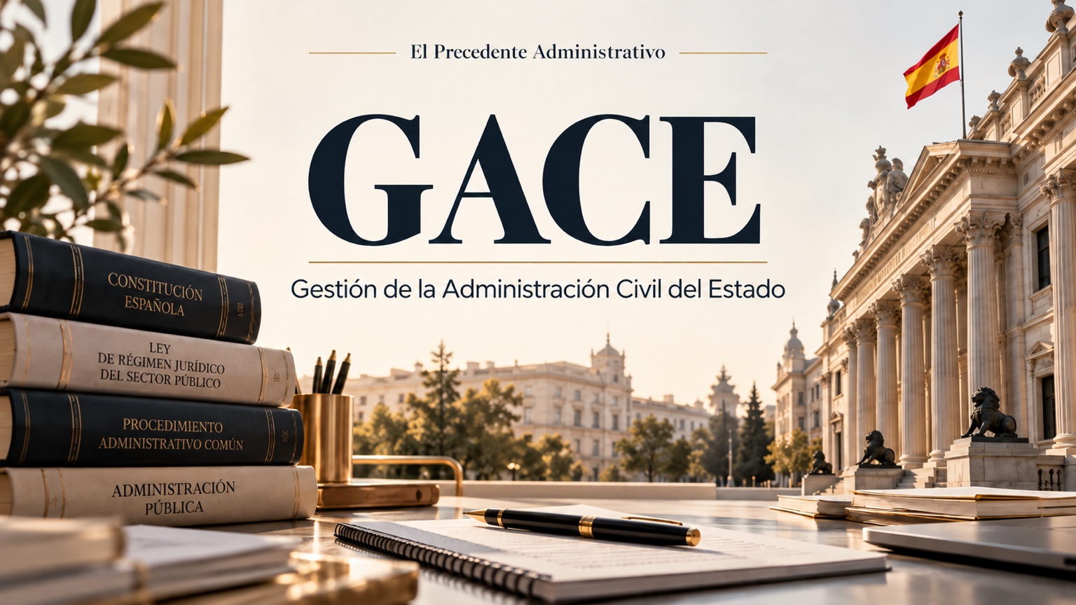 GACE, Gestión de la Administración Civil del Estado, con libros de legislación y edificio institucional