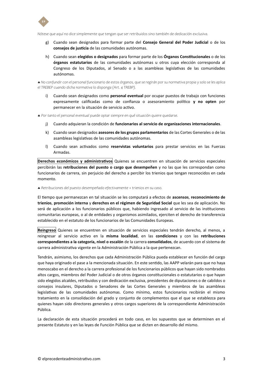Muestra auténtica del TREBEP: Servicios especiales: explicación y aclaraciones